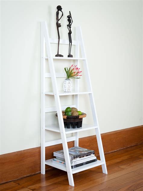 white ladder shelf unit