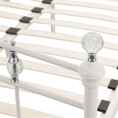White Metal Bed Frame With Crystal Knobs