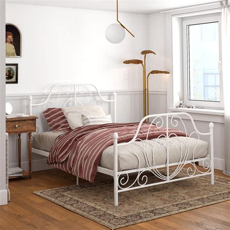 white metal frame queen bed