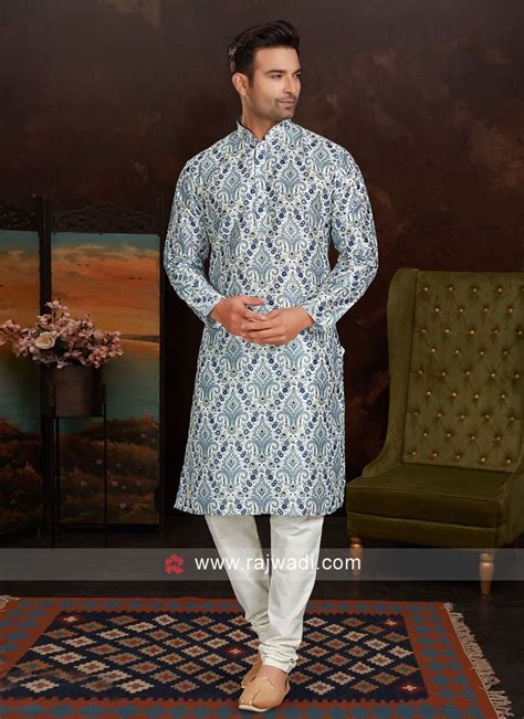 white printed kurta pajama