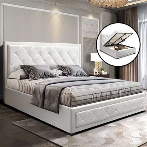 white queen bed frame gas lift