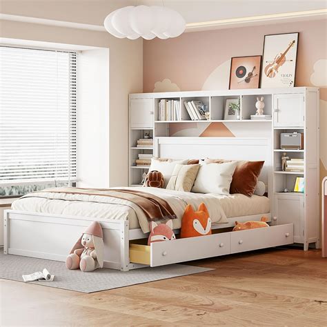 White Queen Bookshelf Bed