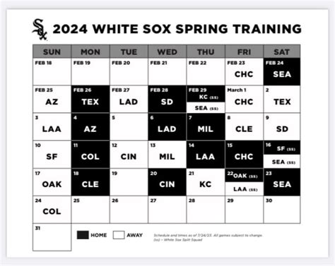 white sox schedule spring training