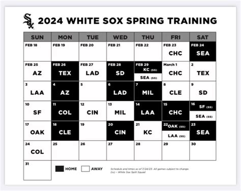 white sox spring training 2024 schedule