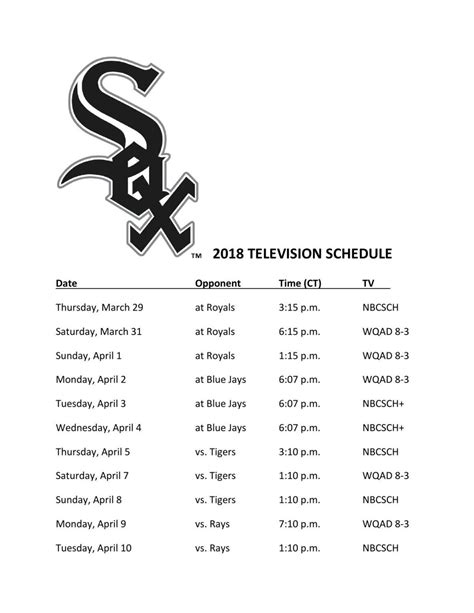 white sox television schedule