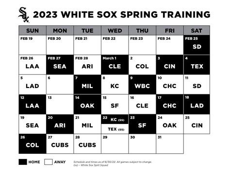 white sox training schedule