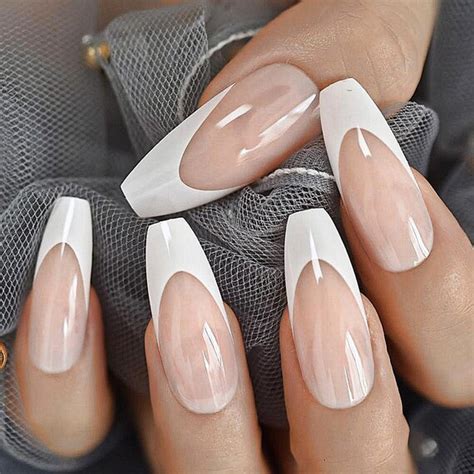 White Tip Coffin Nails Long
