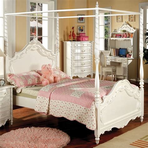 white twin canopy bed