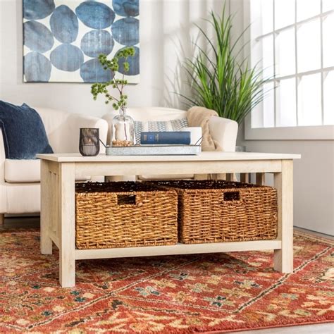White Wicker Basket Coffee Table