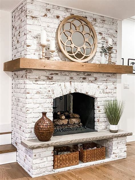whitewash brick fireplace