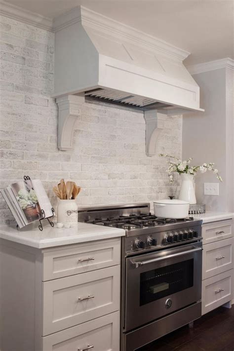 Whitewashed Brick Backsplash White Kitchen