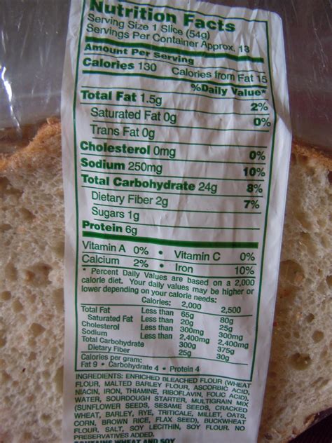 Whole Wheat Bread Cal