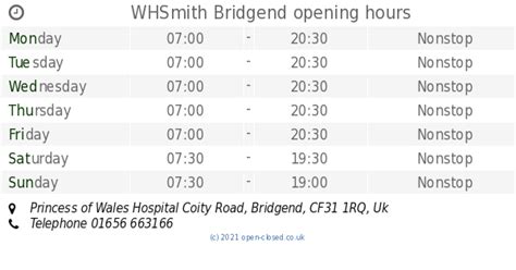 whsmith bridgend opening times