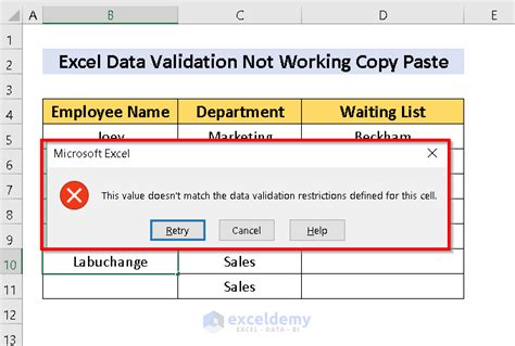 why data validation is not working in excel