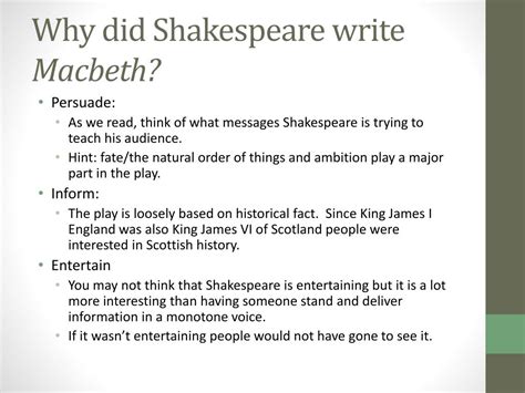 why did william shakespeare write macbeth