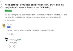 why does it say invalid zip code on venmo