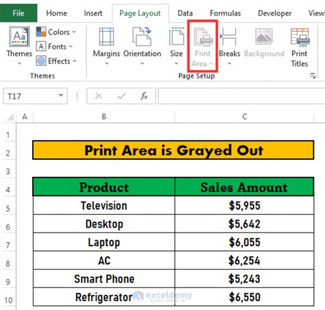 why is set print area greyed out in excel