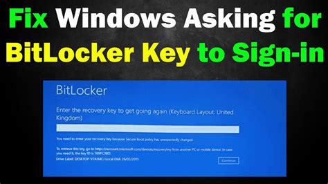why is my laptop asking for bitlocker key