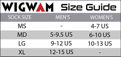 Wigwam Socks Size Chart