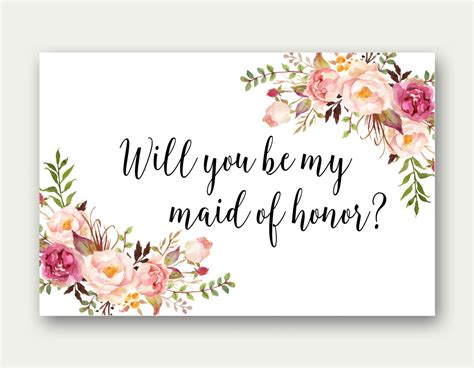 Will You Be My Maid of Honor Card, Printable Maid of Honor Template