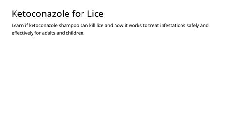 Will Ketoconazole Kill Lice