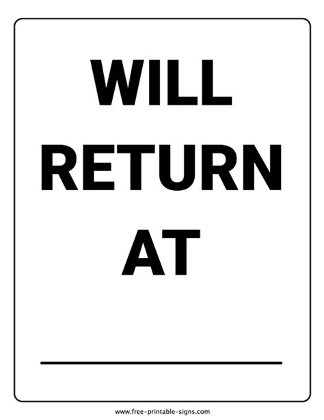 Will Return Sign Printable
