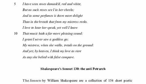 William Shakespeare Sonnet 130 Pdf Compare And Contrast ’s And Liz