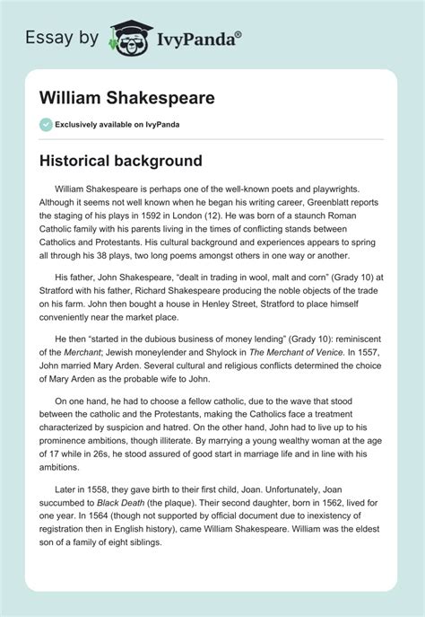 william shakespeare essay 1000 words