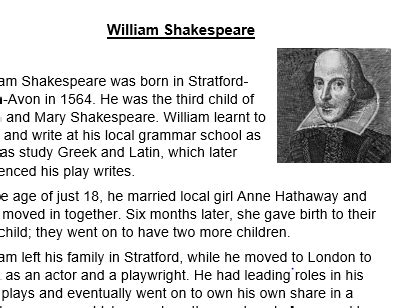 william shakespeare facts for kids ks2