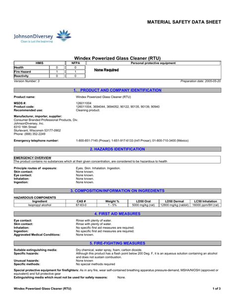 Windex Msds Data Sheets