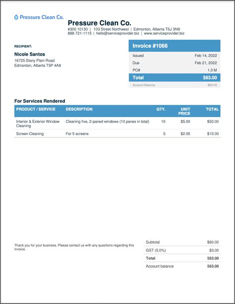 Window Cleaning Invoice Template