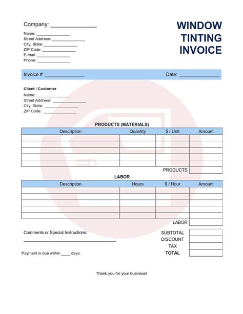 Window Tint Invoice Template prosecution2012