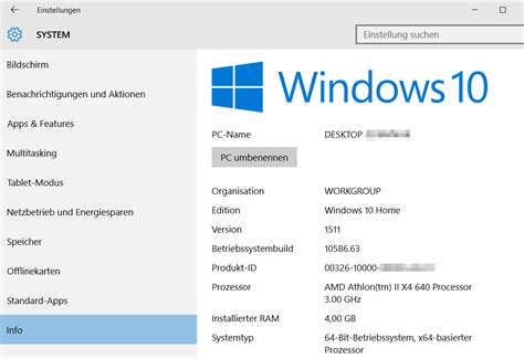 Windows 10 Version, BuildNummer und Edition anzeigen