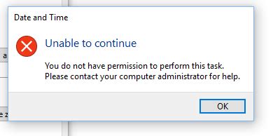 windows 10 administrator cannot change time zone