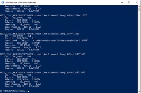 windows 10 check version of .net framework