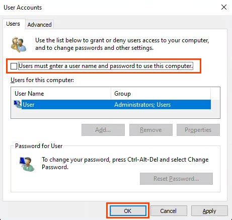 windows 10 enable auto logon