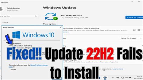 windows 10 failed to update 22h2
