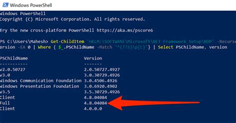 windows 10 get .net framework version