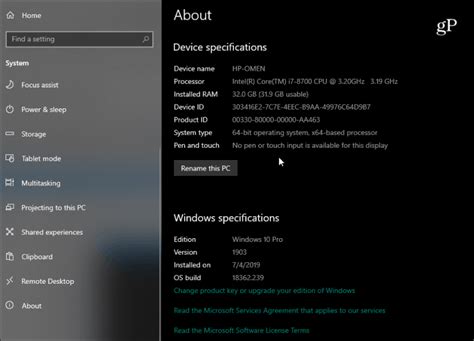 windows 10 pc hardware specs