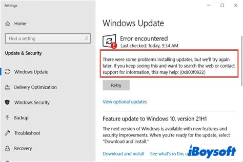 windows 10 security update error 0x800f0922
