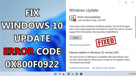 windows 10 update error code 0x800f0922