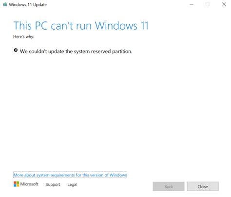 windows 11 can't update system reserved partition