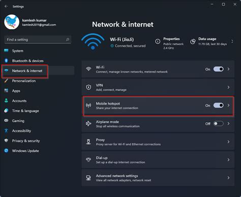 windows 11 hotspot setting