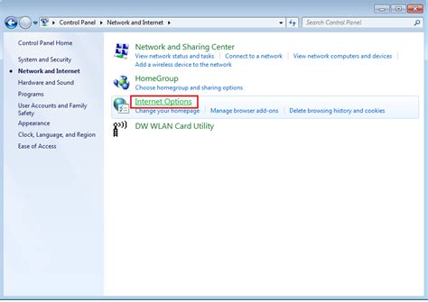 windows 7 internet options