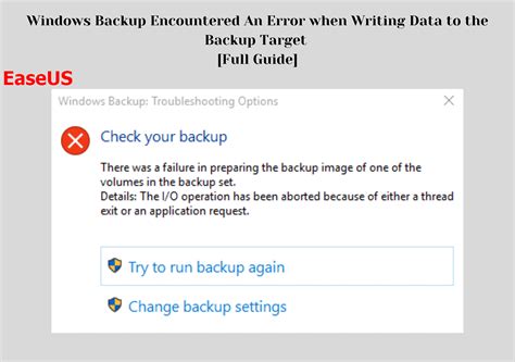Windows Backup Encountered An Error When Writing Data