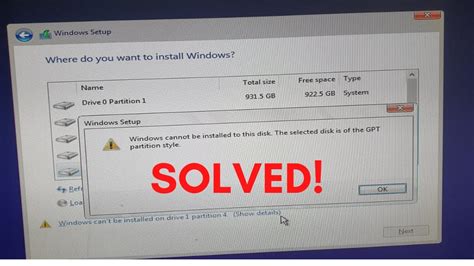 Windows Cannot Be Installed To This Disk Because Of Gpt Partition Style