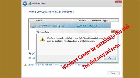 Windows Cannot Be Installed To This Disk The Disk May Fail Soon Youtube