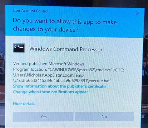 windows command processor asking for permission