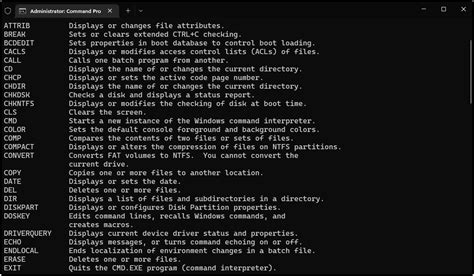 windows command prompt commands list