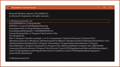 Windows Command Prompt List Environment Variables